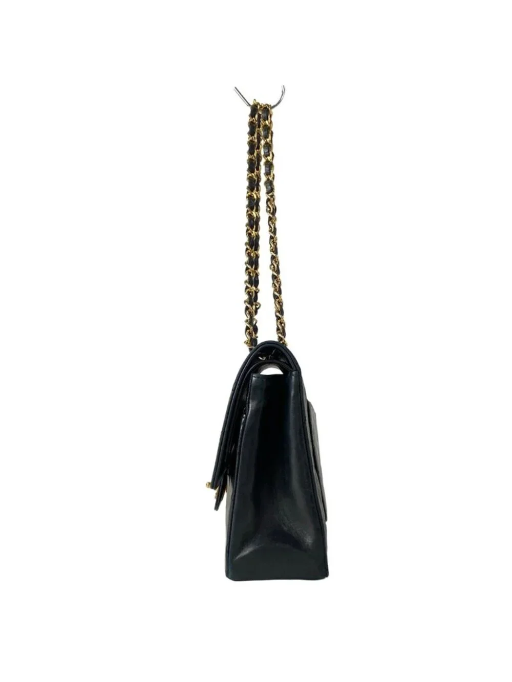Chanel Shoulder Bag Double Flap Quilted Black Chain Gold Lambskin